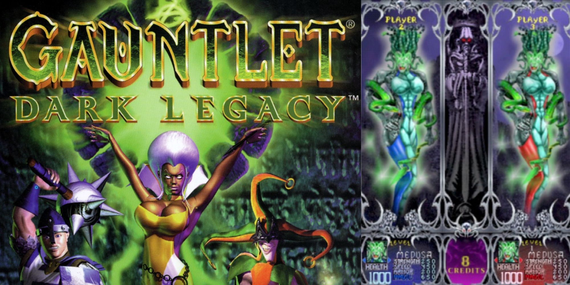Gauntlet: Dark Legacy Logo, two medusa in the select screen