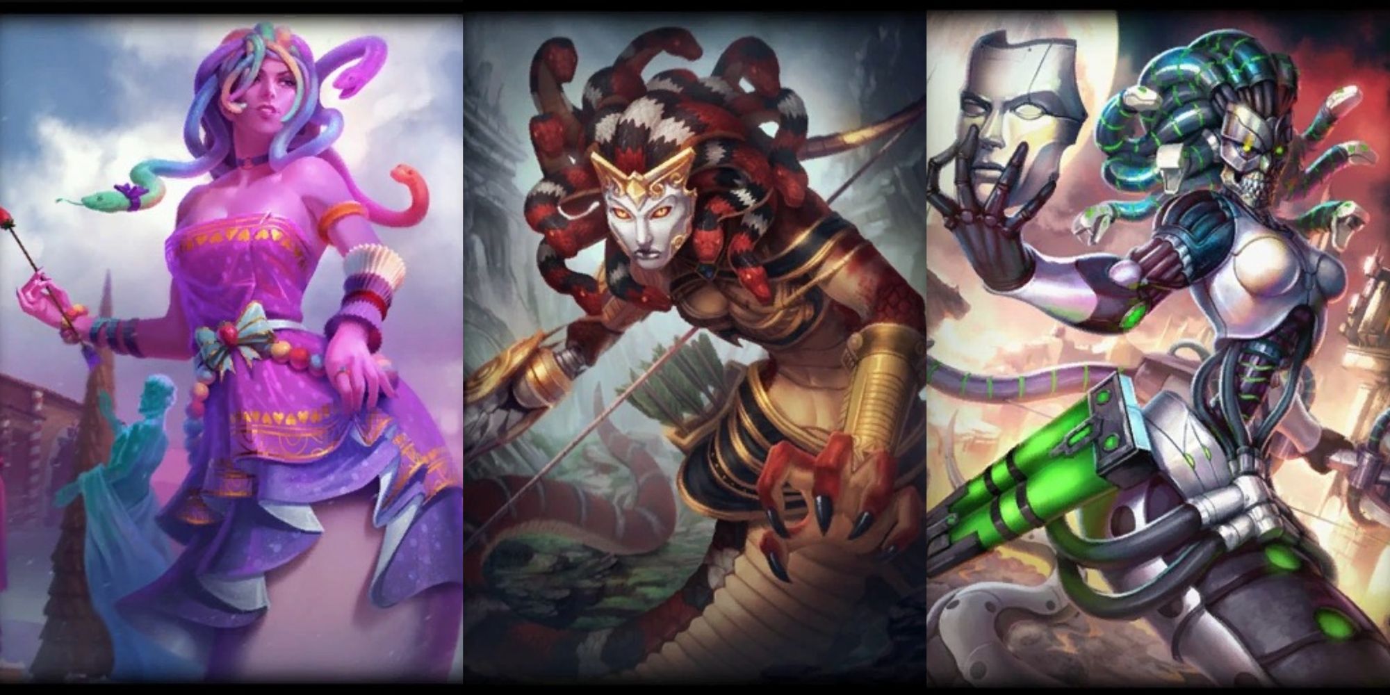 Three of Medusa's skins from Smite