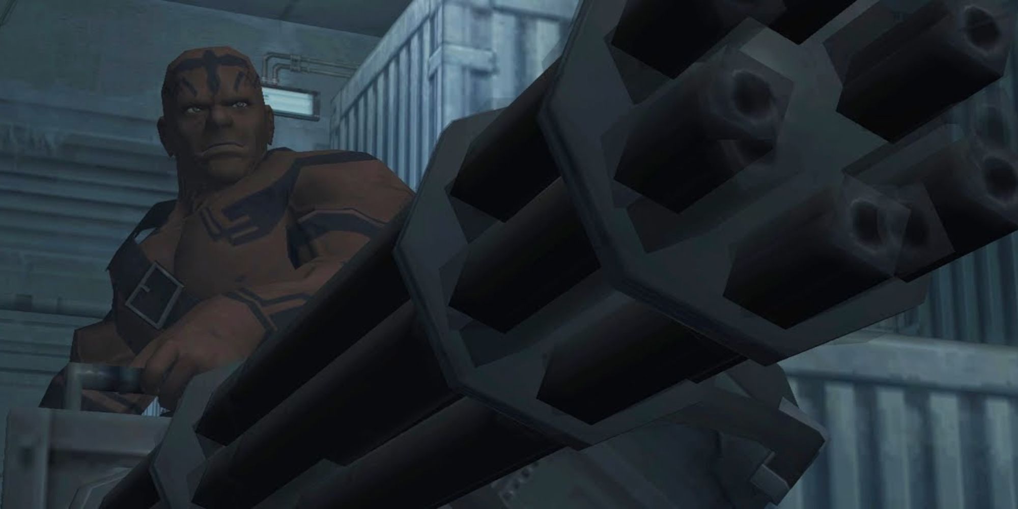 Metal Gear Solid Twin Snakes Screenshot Of Vulcan Raven With Mini-Gun