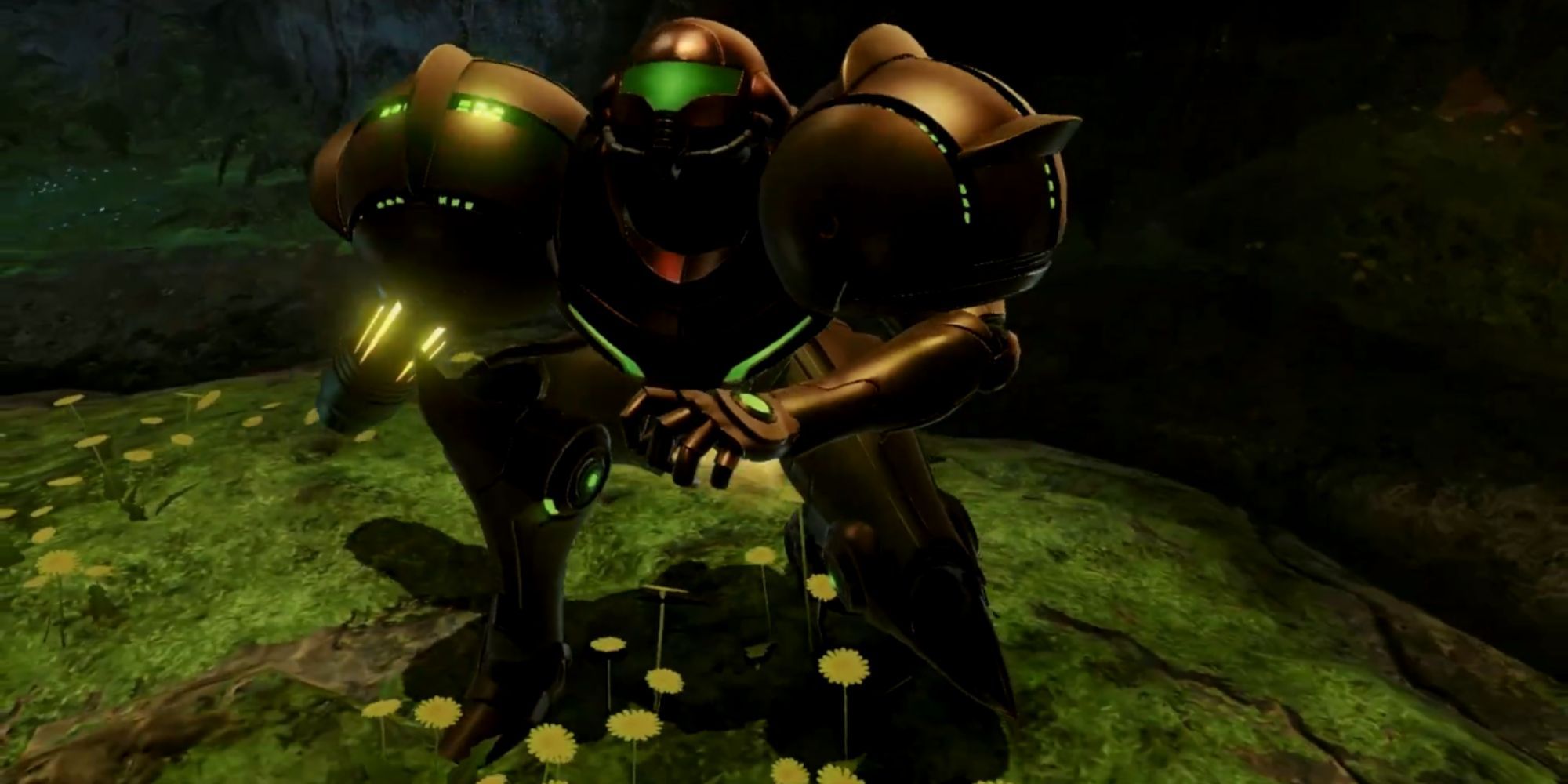 Samus prepares to jump after unlocking the Space Jump Boots