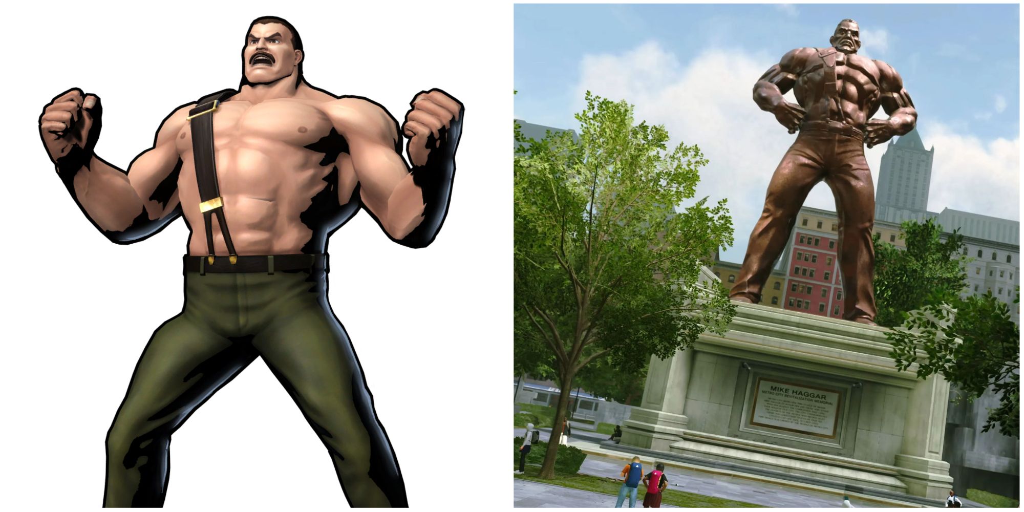 Mike Haggar in Marvel Vs Capcom and Mike Haggar's statue in Street Fighter 6-1