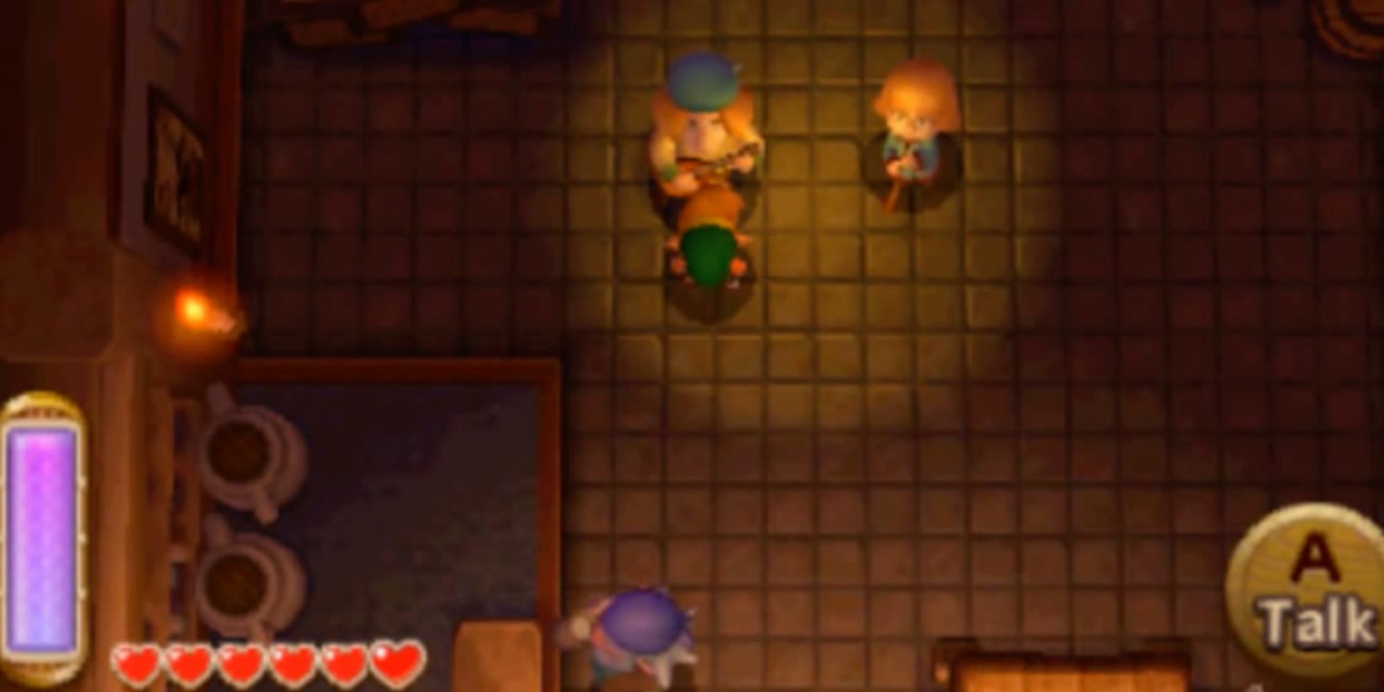 Milk Bar in Hyrule from The Legend of Zelda: A Link Between Worlds Featuring Two Musicians and Link