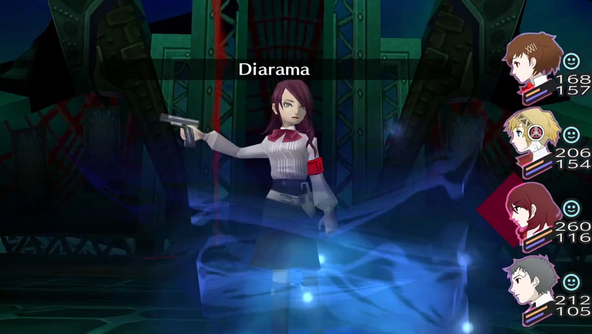 mitsuru about to use diarama during the fight with fanatic tower in persona 3 portable