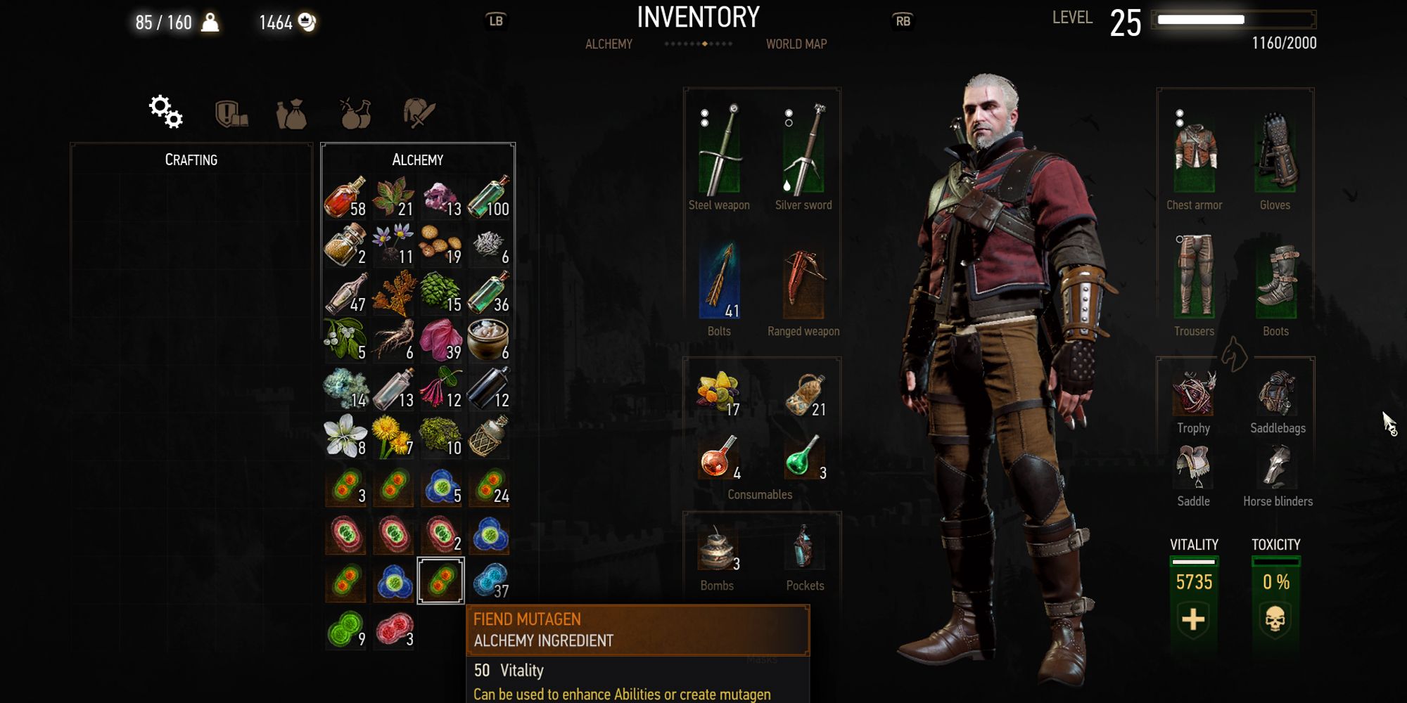 A Fiend Mutagen in Geralt's inventory. It improves his vitality.