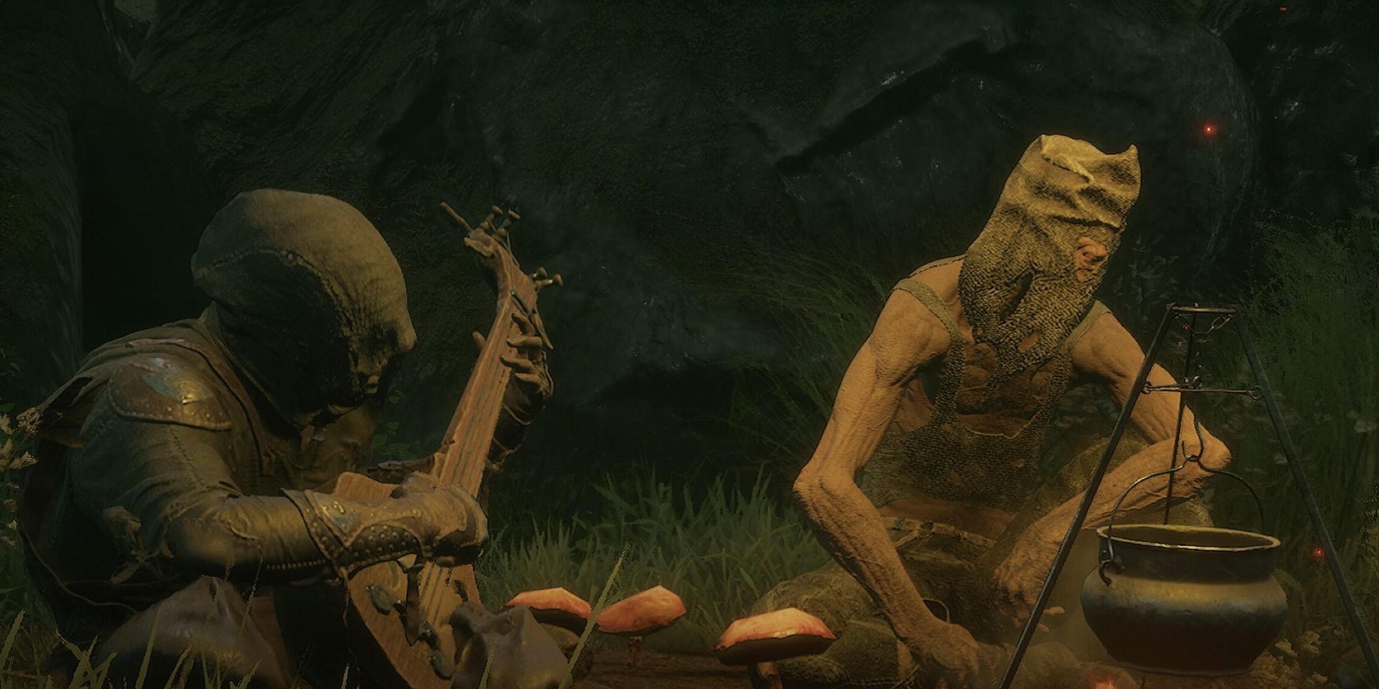 Mortal Shell Hero Sits With Baghead