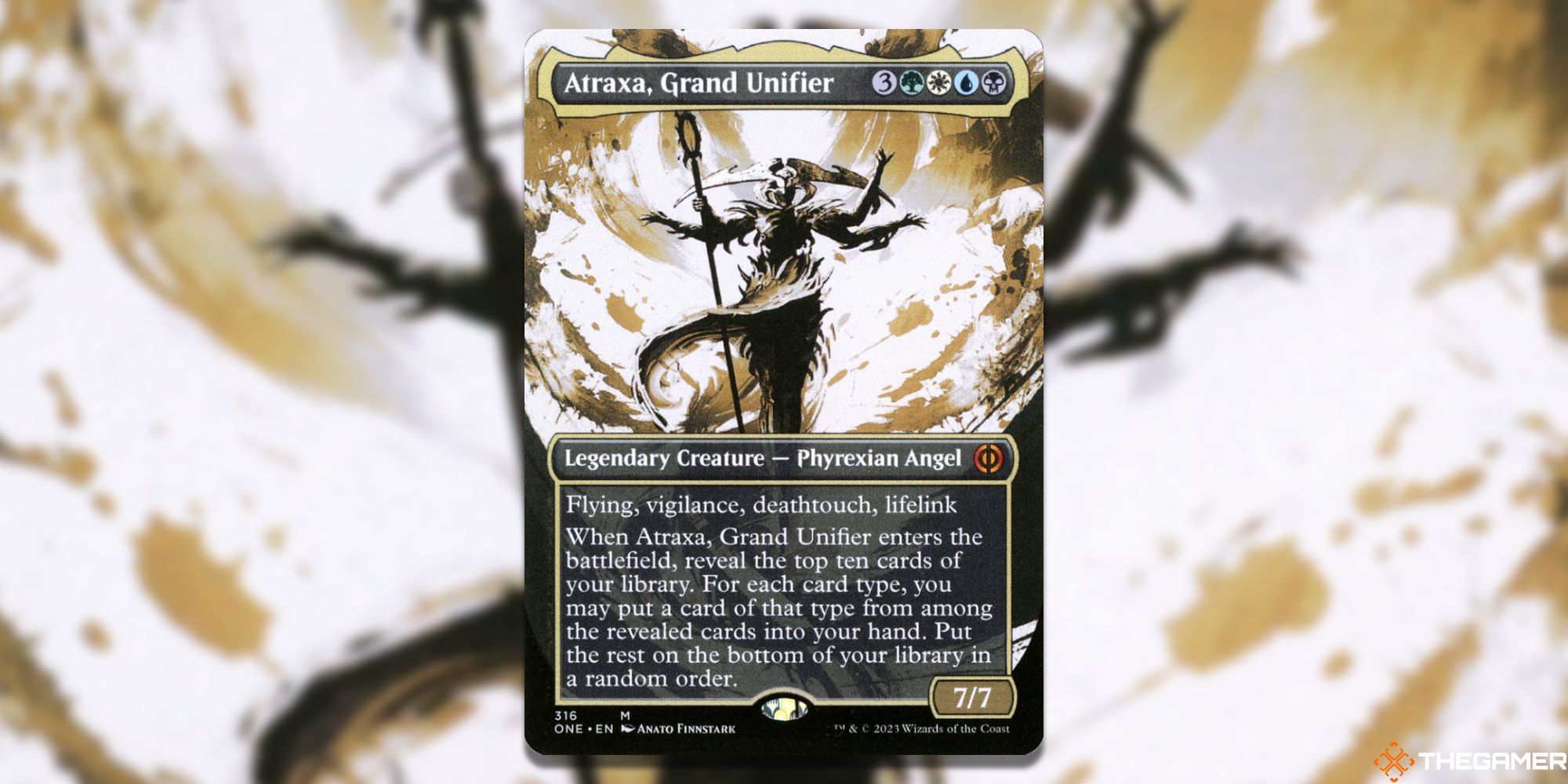 Image of the Atraxa Grand Unifier card in Magic: The Gathering, with art by Anato Finnstark