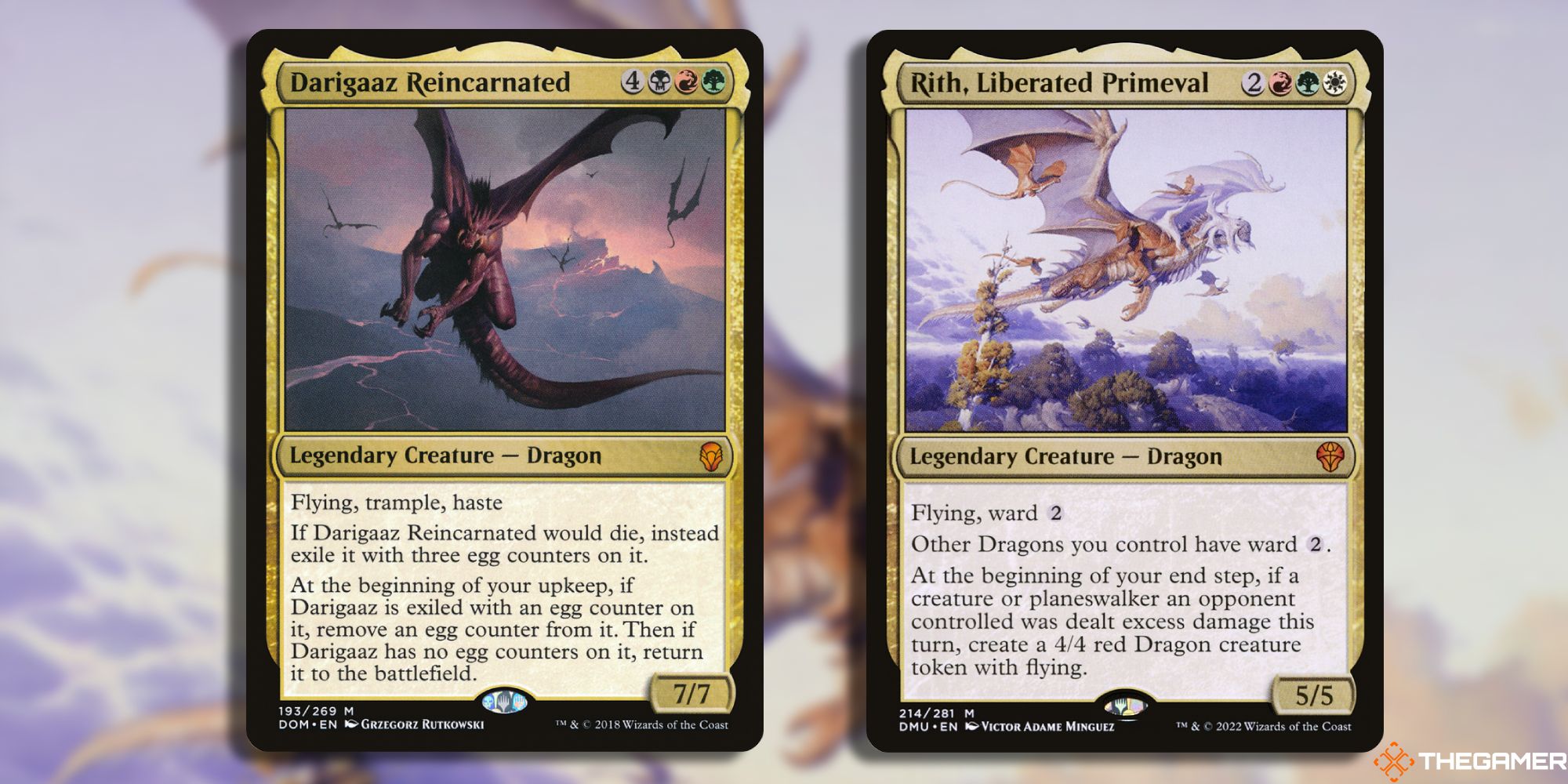 Image of the Darigaaz Reincarnated and Rith Liberated Primeval card in Magic: The Gathering, with art by Grzegorz Rutkowski and Victor Adame Minguez