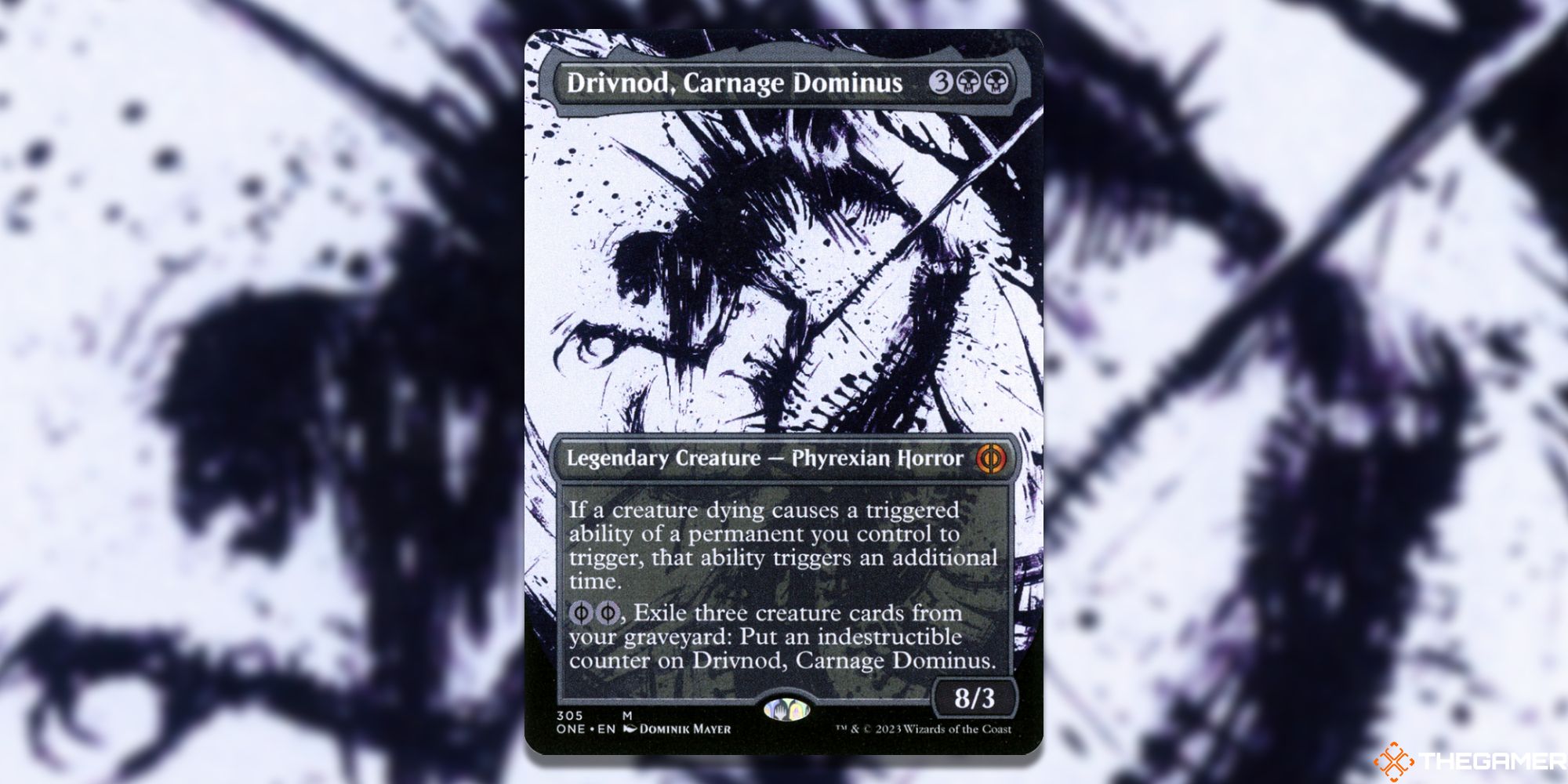 Image of the Drivnod Carnage Dominus card in Magic: The Gathering, with art by Dominik Mayer