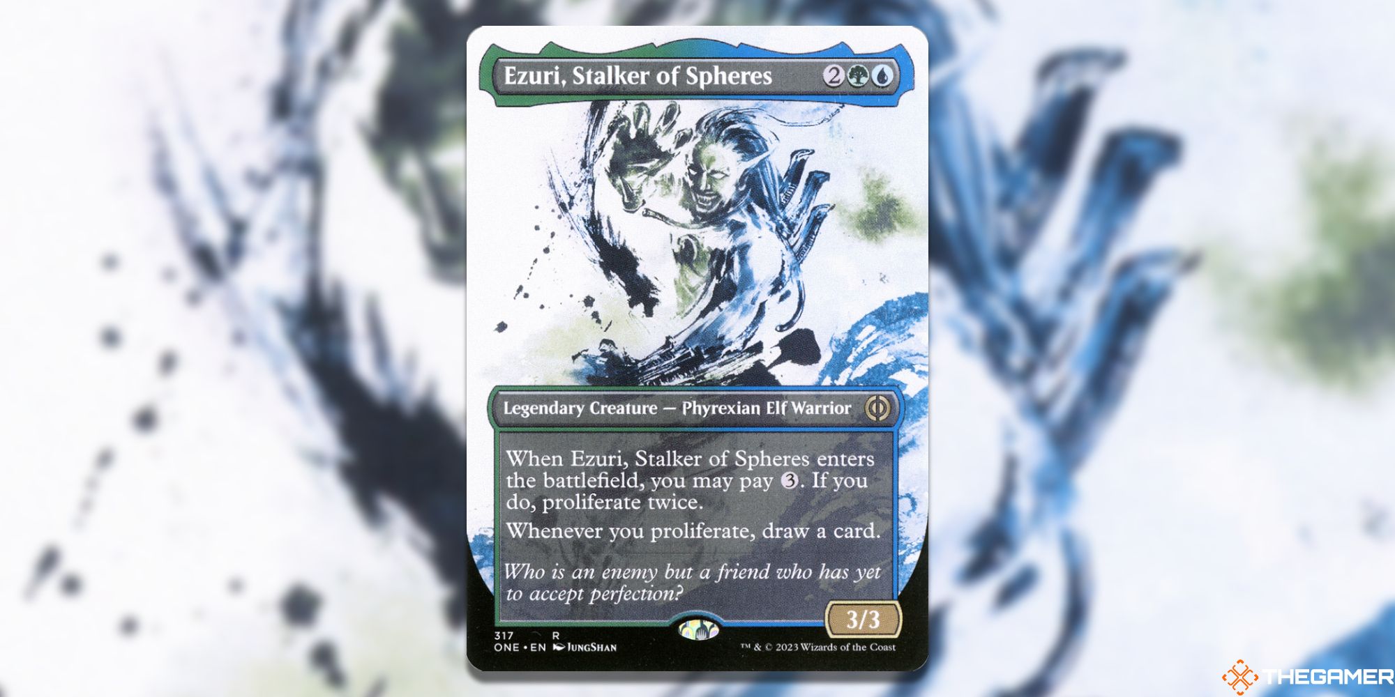 Image of the Ezuri Stalker of Sphere card in Magic: The Gathering, with art by JungShan