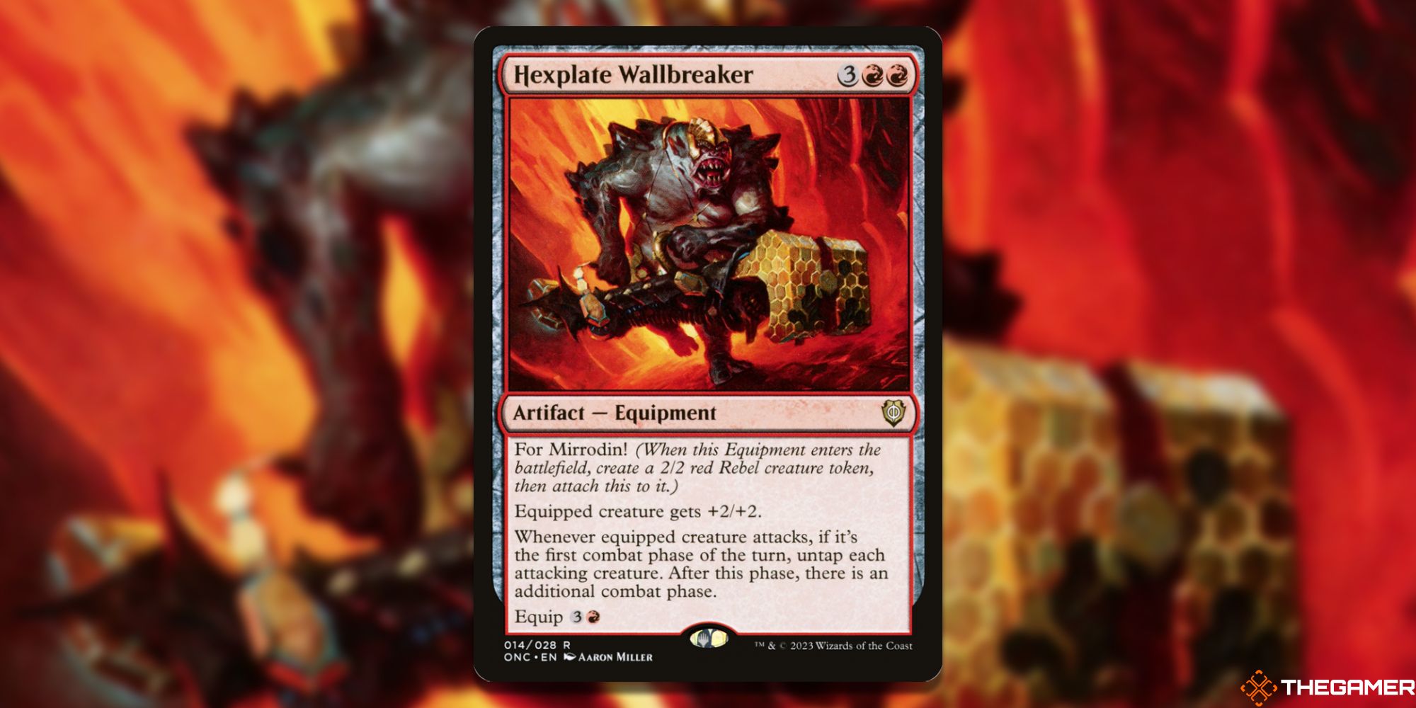 Image of the Hexplate Wallbreaker card in Magic: The Gathering, with art by Aaron Miller
