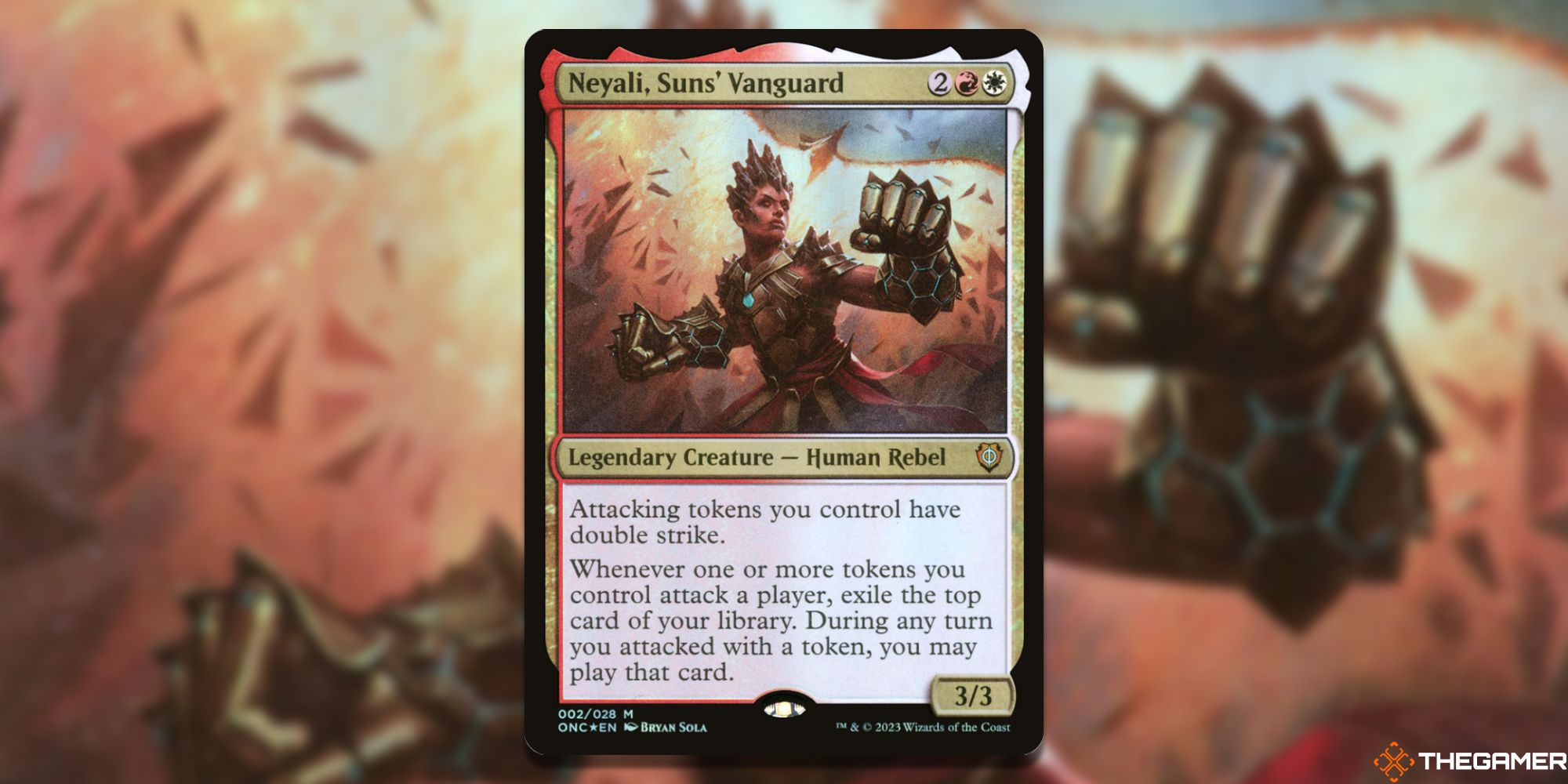 Image of the Neyali Suns Vanguard card in Magic: The Gathering, with art by Bryan Sola
