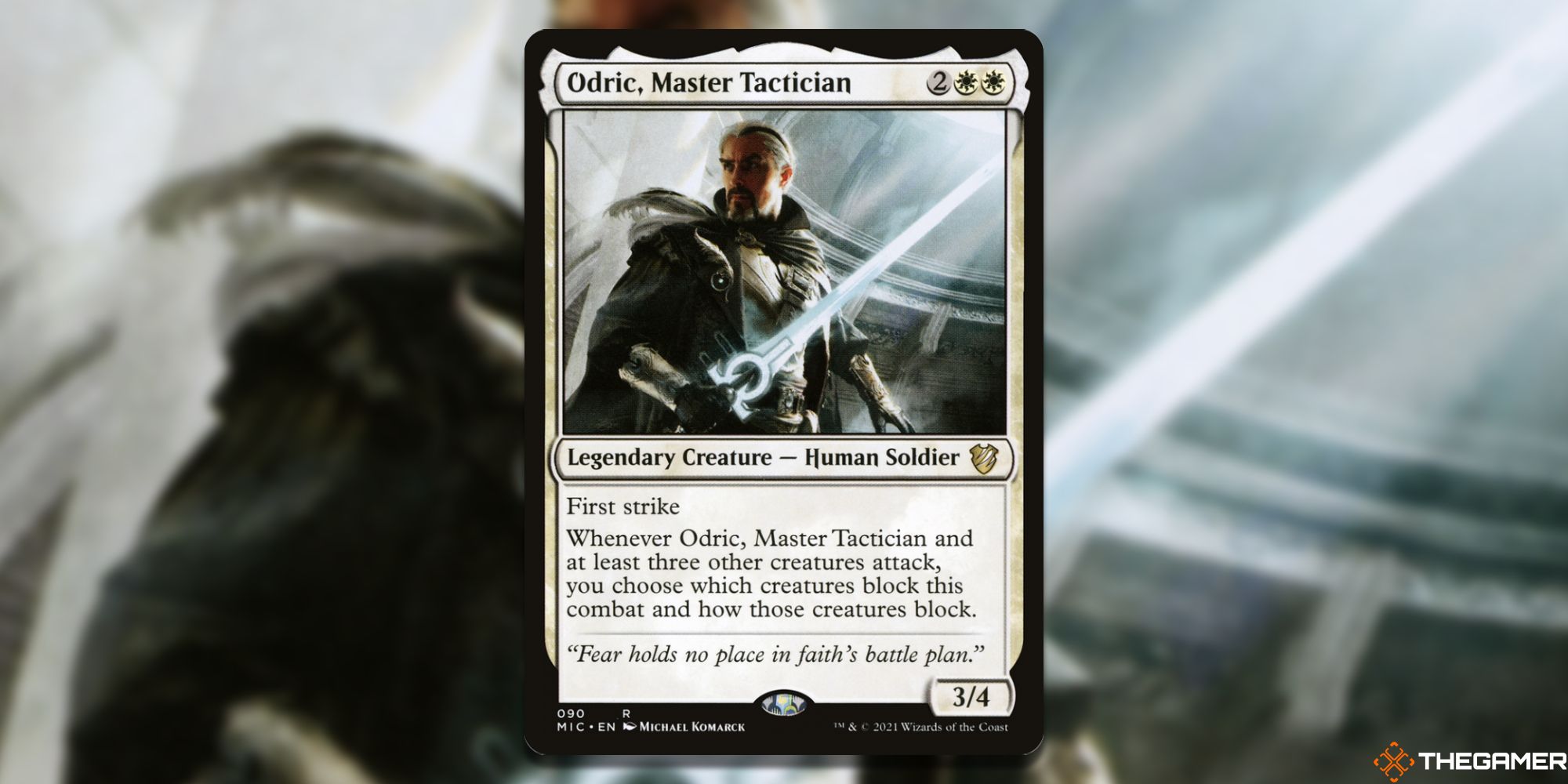 Image of the Odric Master Tactician card in Magic: The Gathering, with art by Michael Komarck