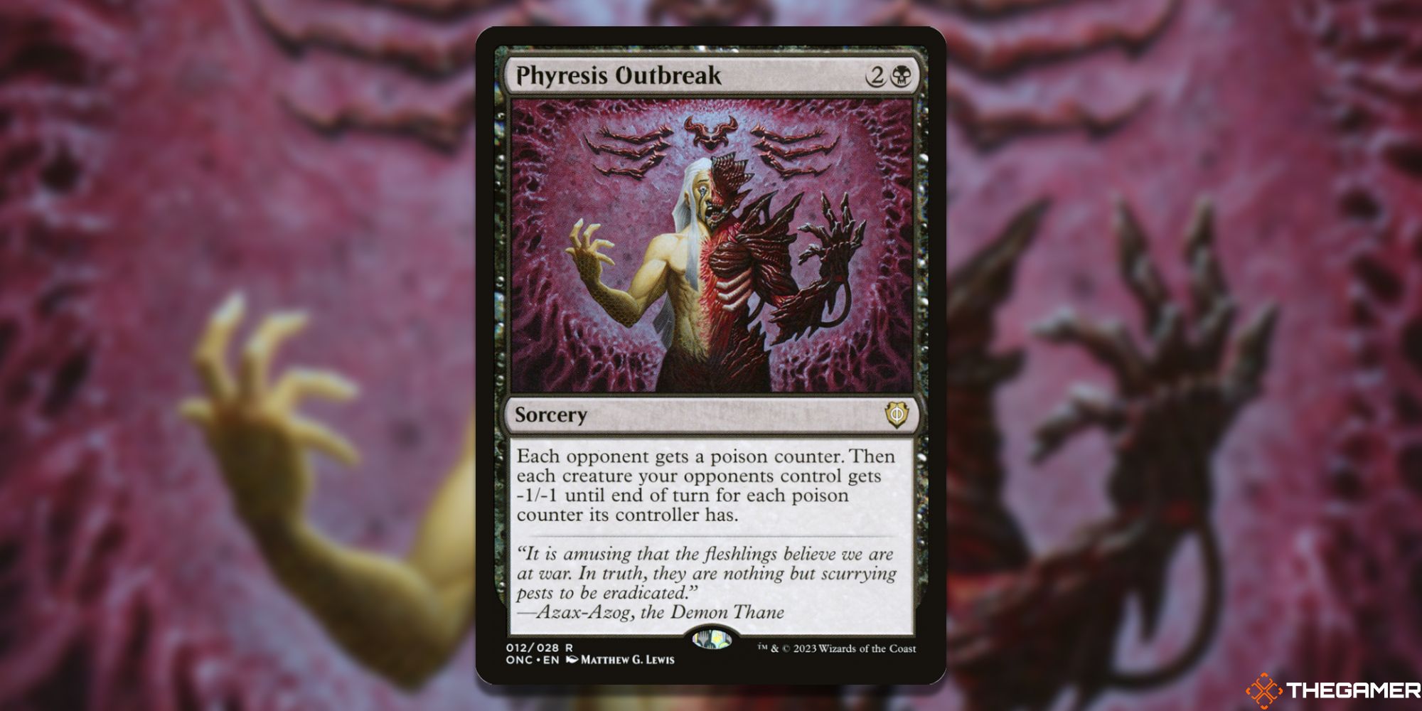 Image of the Phyresis Outbreak card in Magic: The Gathering, with art by Matthew Lewis
