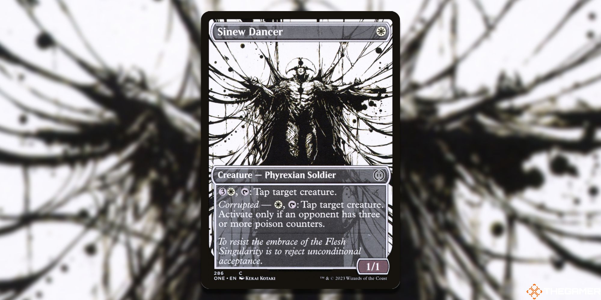 Image of the Sinew Dancer card in Magic: The Gathering, with art by Kekai Kotaki