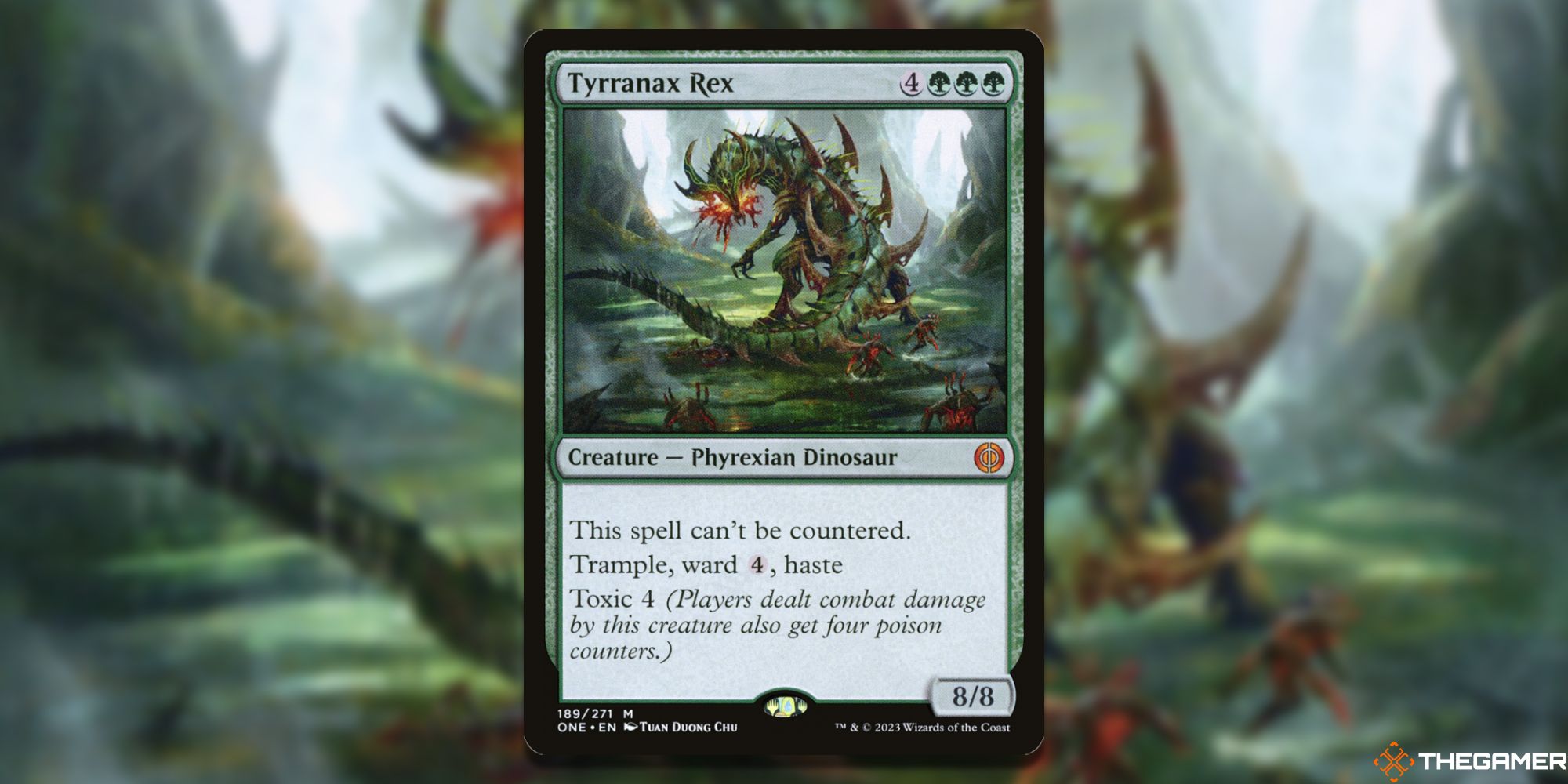 Image of the Tyrranax Rex card in Magic: The Gathering, with art by Tuan Duong Chu