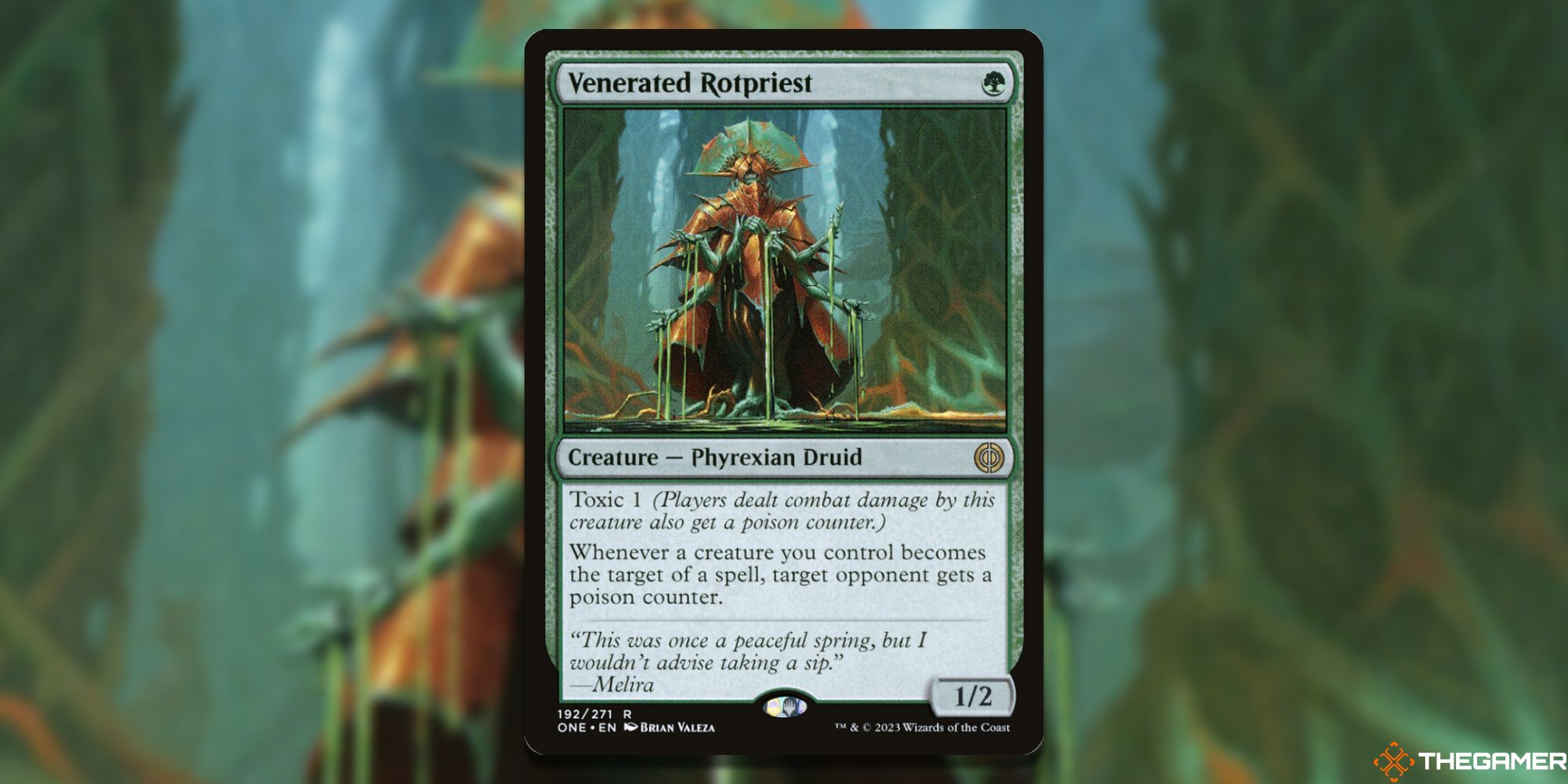 Image of the Venerated Rotpriest card in Magic: The Gathering, with art by Brian Valeza