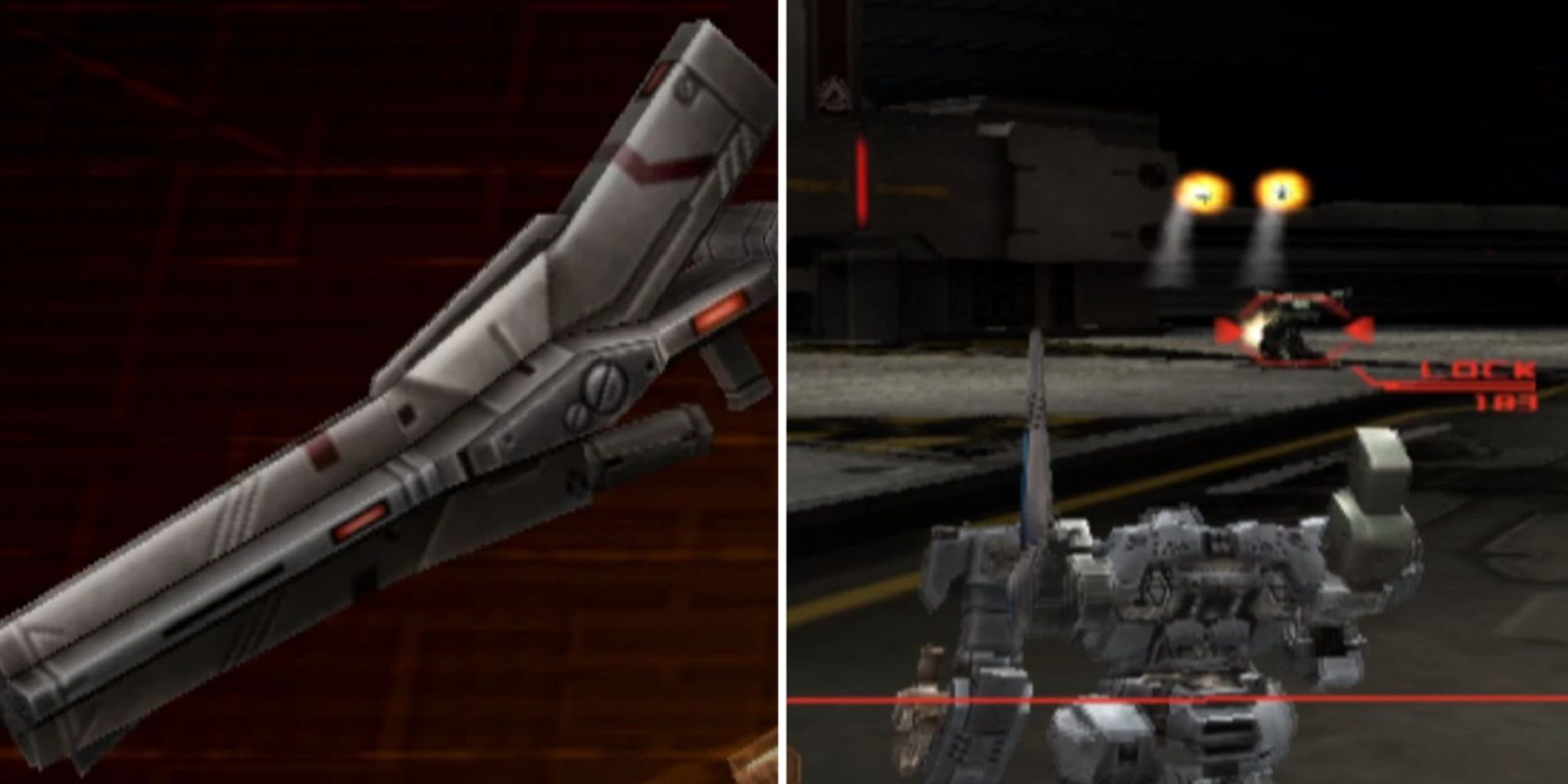 Laser Rifle With Four Barrels With Orange Light On The Side And AC Fighting An MT With Missiles Flying At It