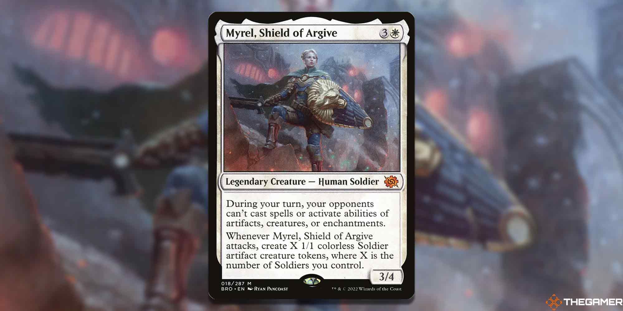 Image of the Myrel Shield of Argive card in Magic: The Gathering, with art by Ryan Pancoast