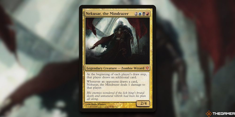 Nekusar The MIndrazer Card In front of Card Art Blurred MTG TCG