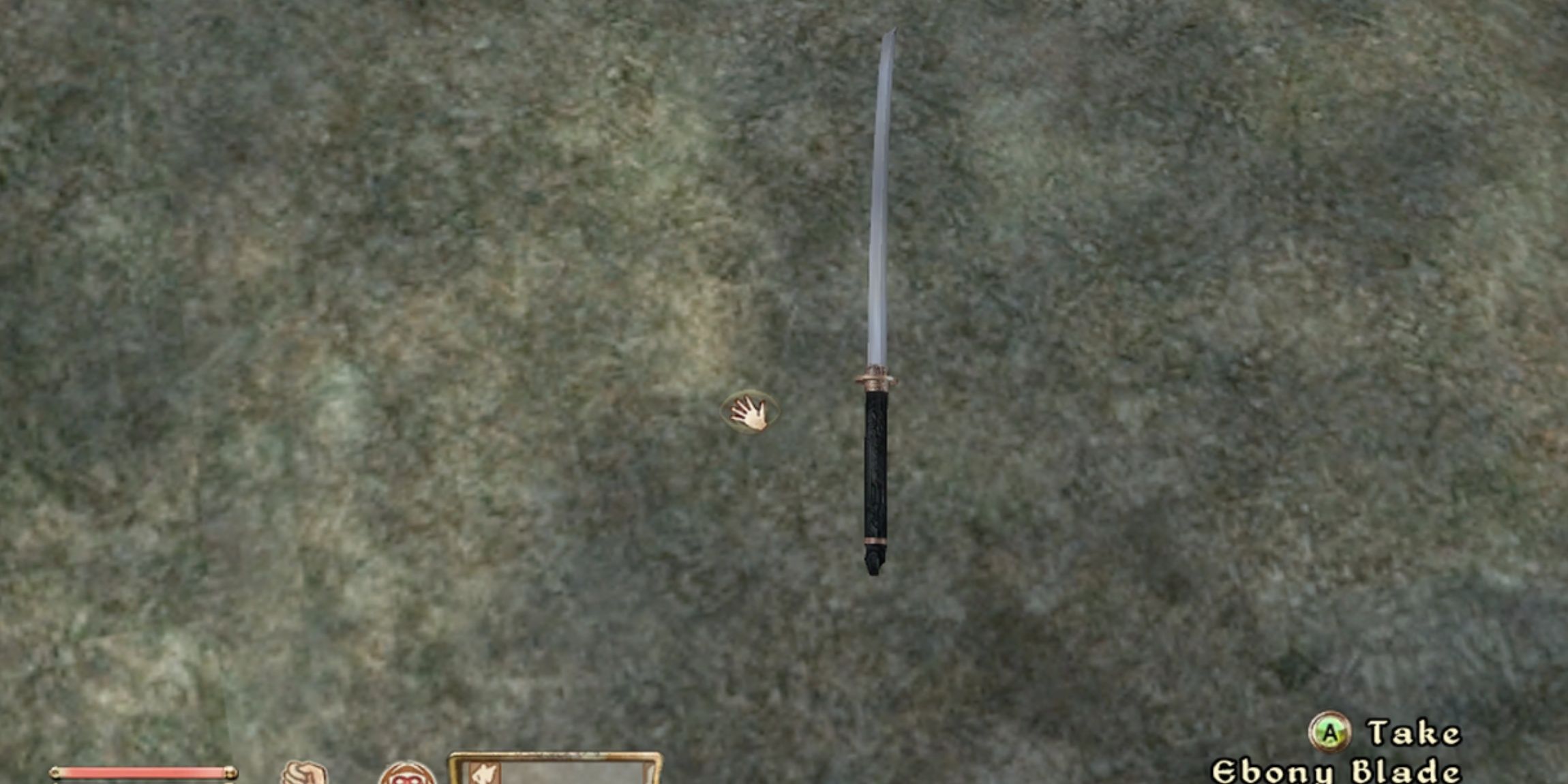 The Ebony Blade lying on the gray ground.