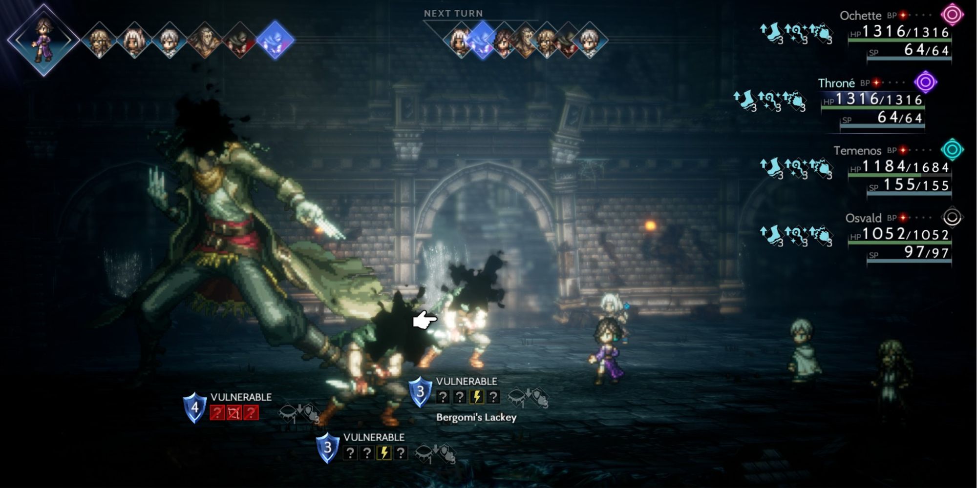 Octopath Traveler 2 - Boss battle against Bergomi and his Lackeys