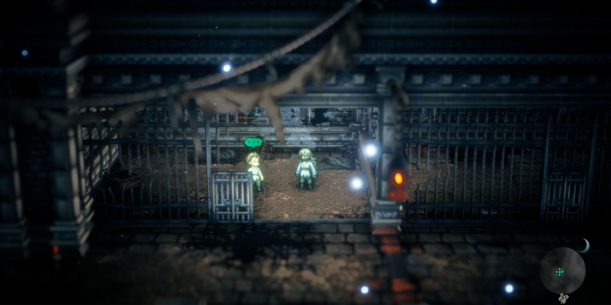 Octopath Traveler 2 - Osvald about to beat up a prisoner