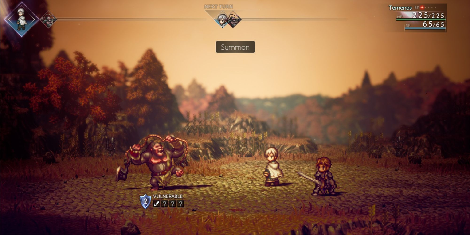 Octopath Traveler 2 - Temenos summoning Crick during a battle