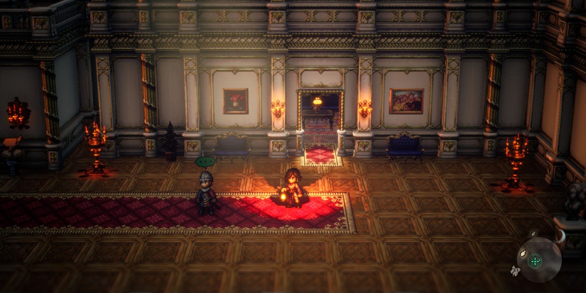 Octopath Traveler 2 - Throne and a guard in Diamante's Estate
