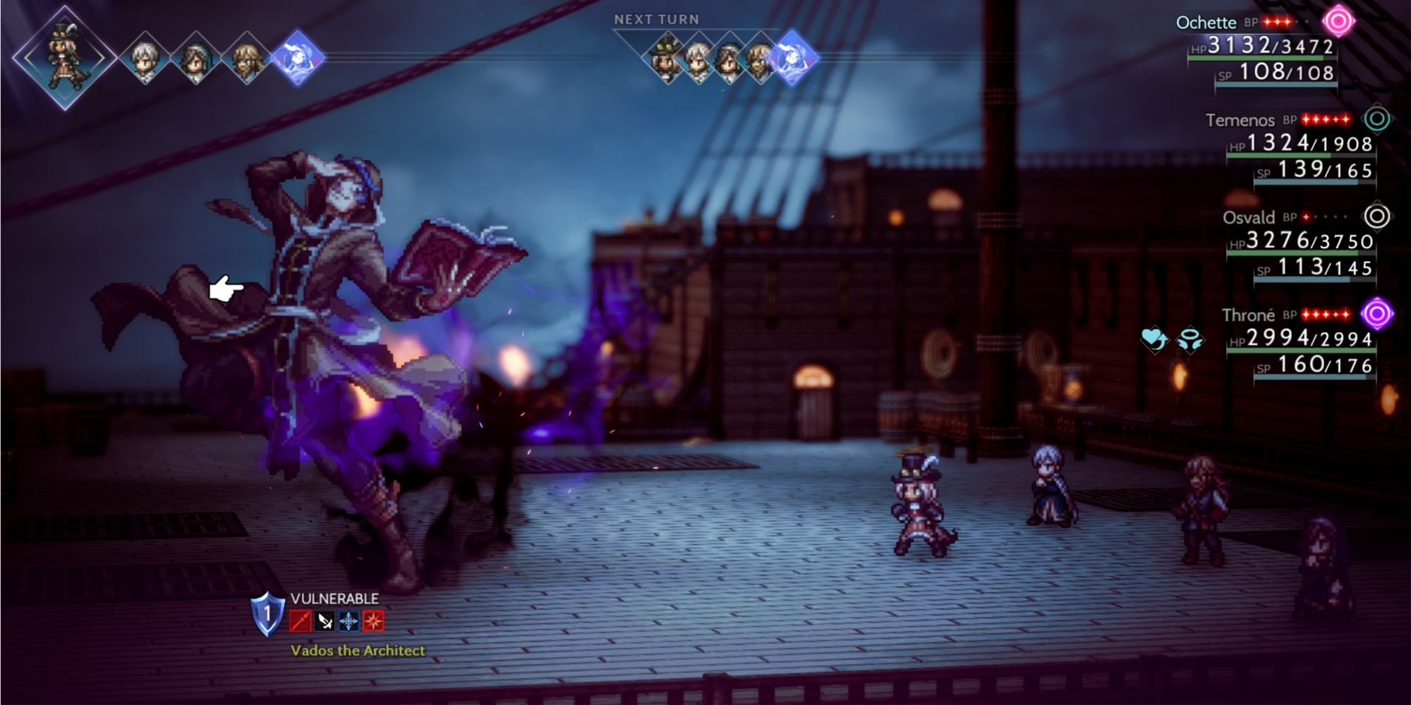 Octopath Traveler 2 - Vados Boss Fight with a purple aura