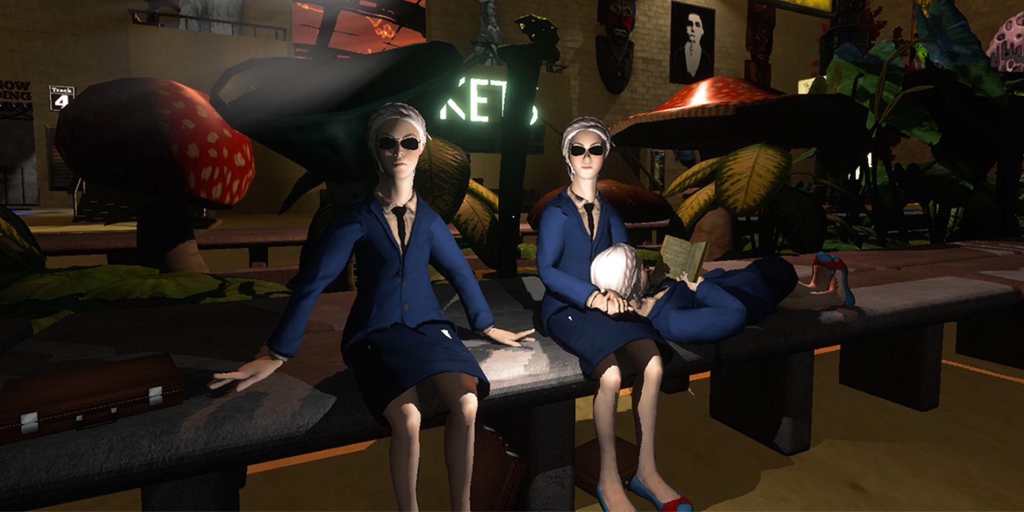 off-peak, three ladies sitting on a bench