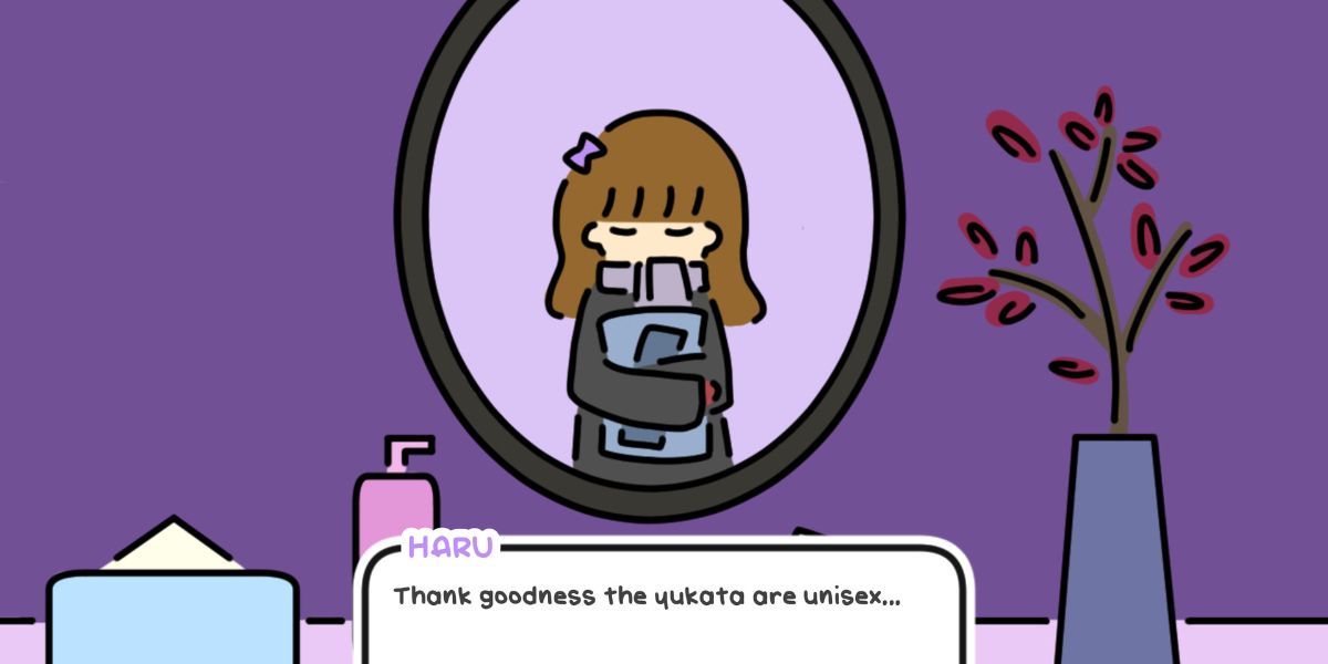 Haru looking into a mirror from One Night Hot Spring