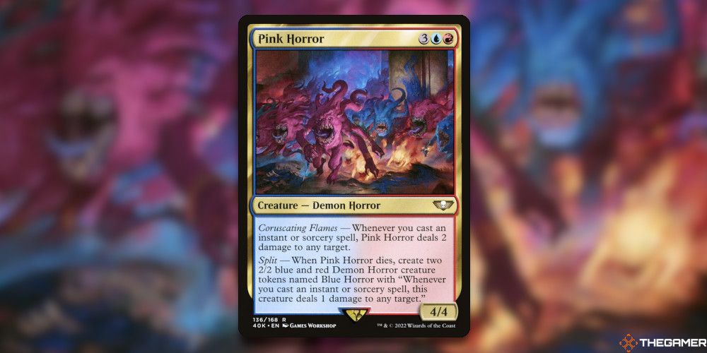 Pink Horror Card In Front Of Blurred Version of the Card Art