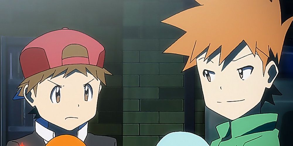 Blue taunting Red in the Pokemon Origins anime