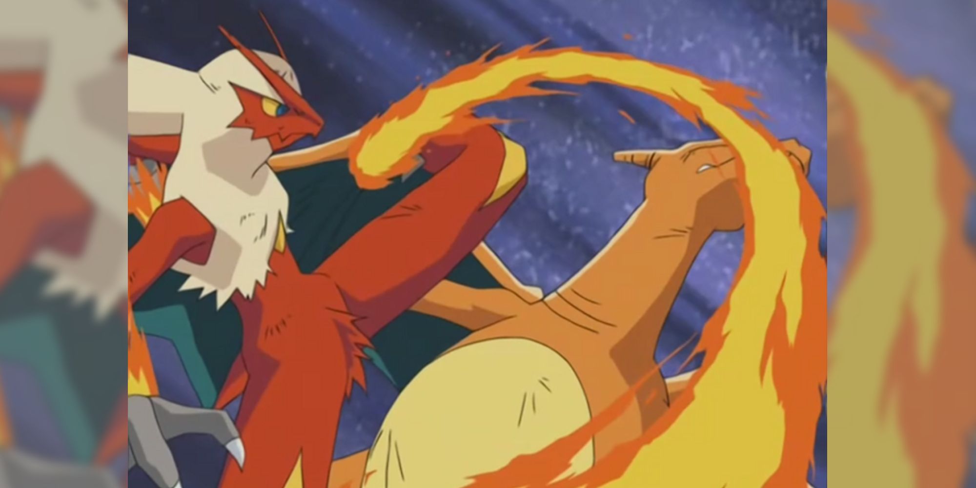 pokemon blaziken using blaze kick on charizard