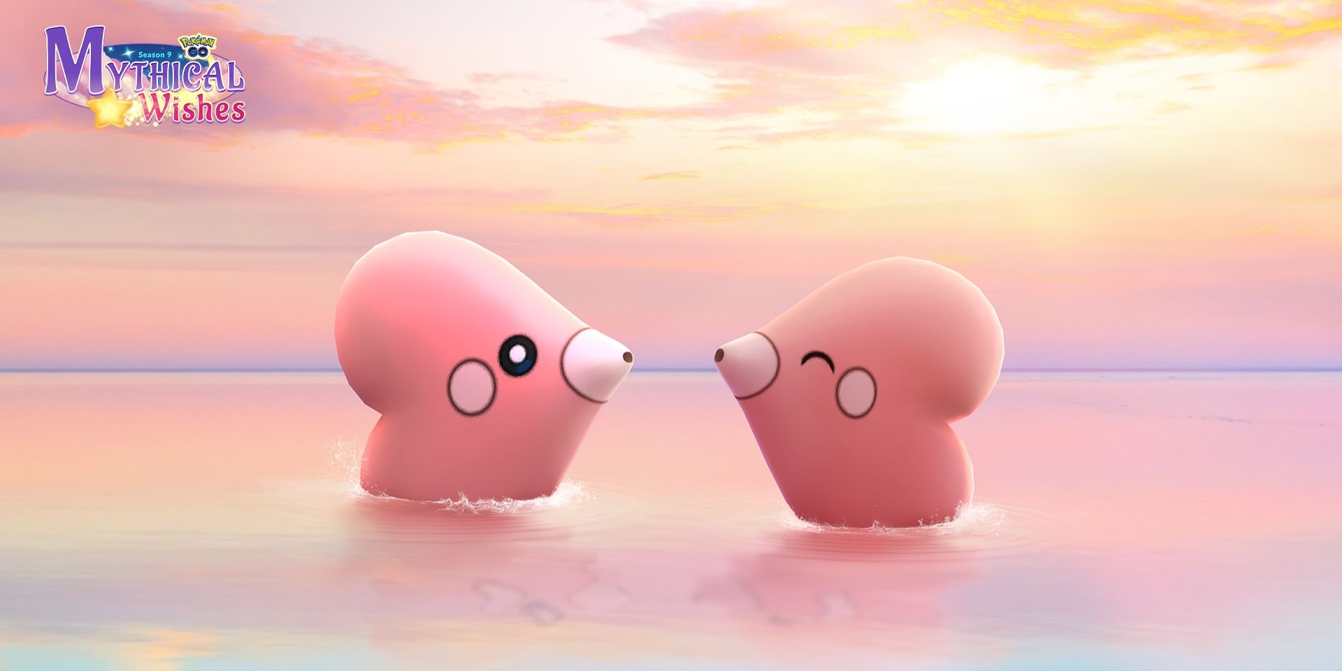 Two Luvdisc facing each other in water, with a sunset sky as the background