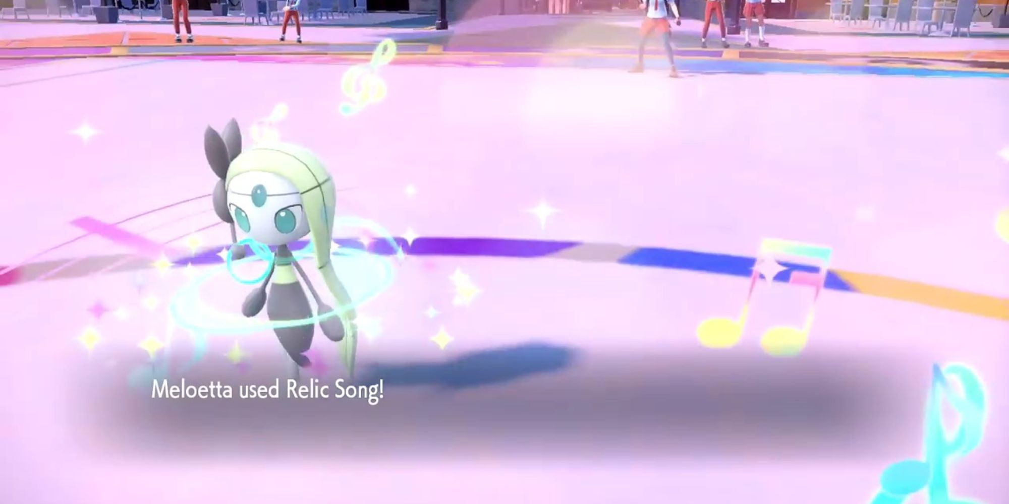 Meloetta uses the Pokemon Move Relic Song as she's surrounded by musical notes