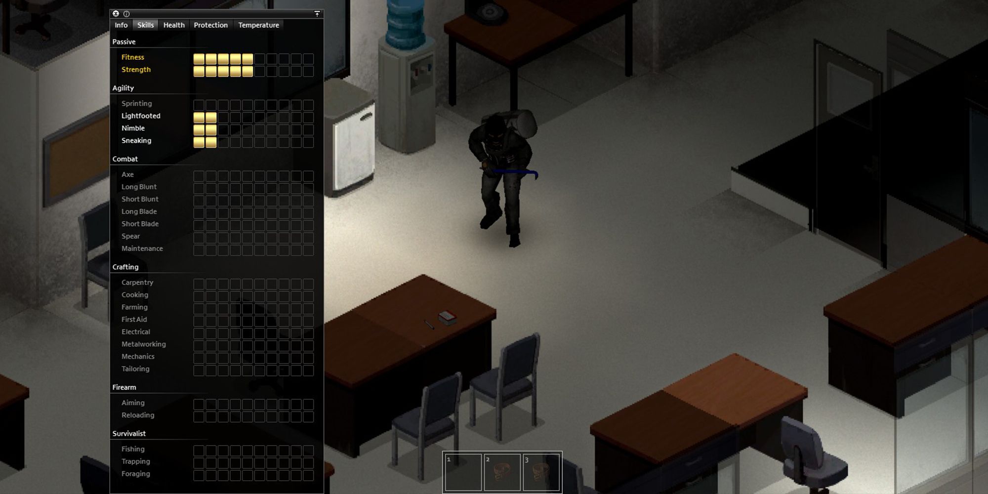Project Zomboid a burglar with face mask and a crowbar