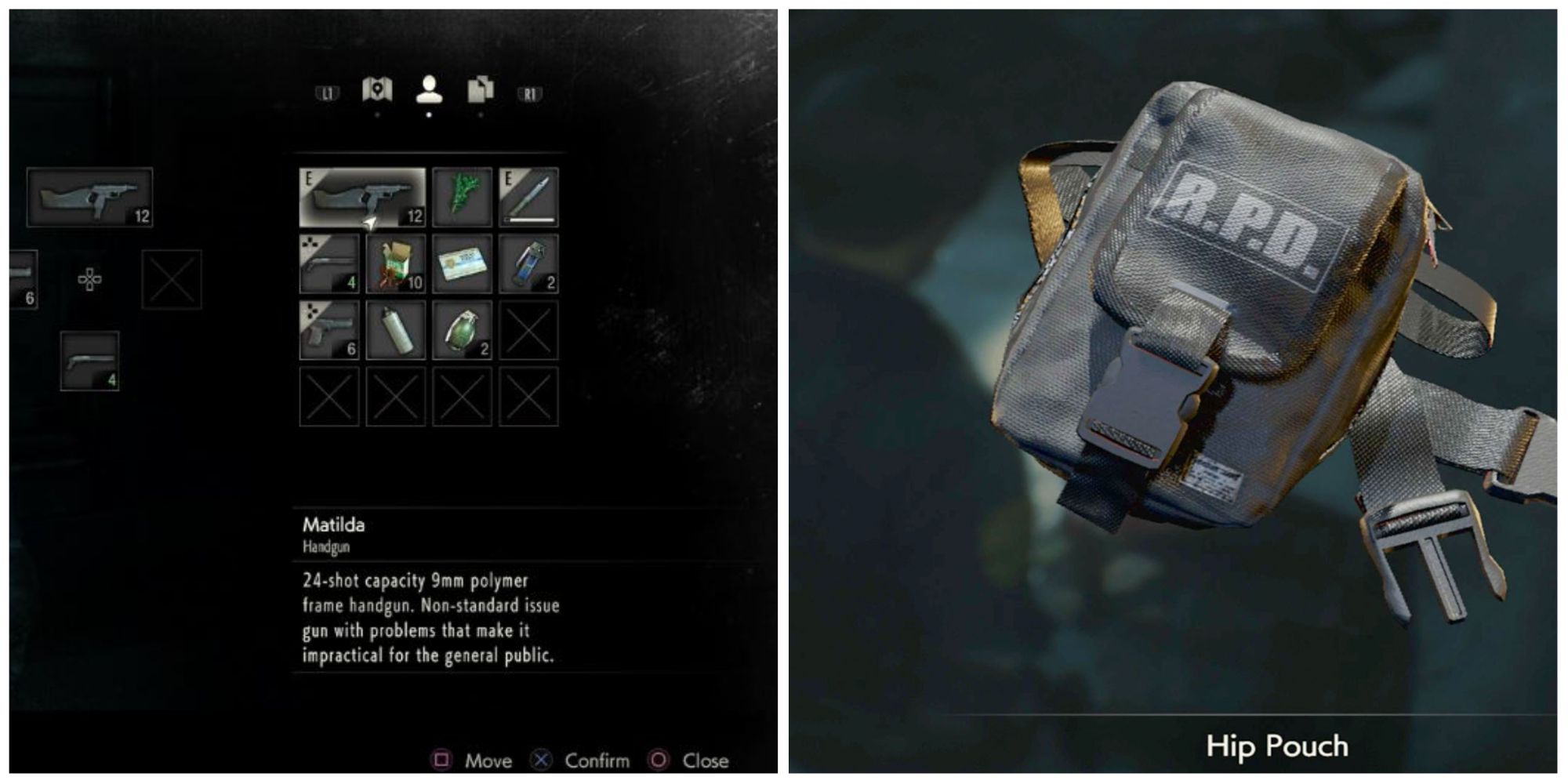 Resident Evil 2 - inventory and hip pouch
