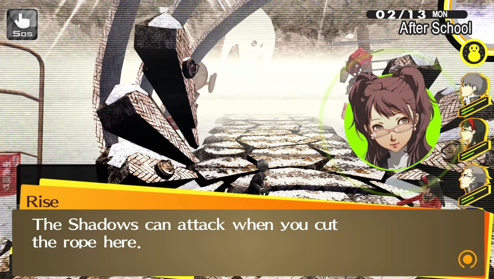 rise explaining that hidden shadows attack when you open gateways in persona 4 golden's hollow forest dungeon