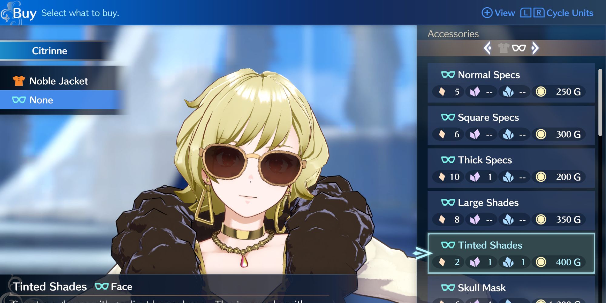 Fire Emblem Engage - Citrinne wearing the tinted shades