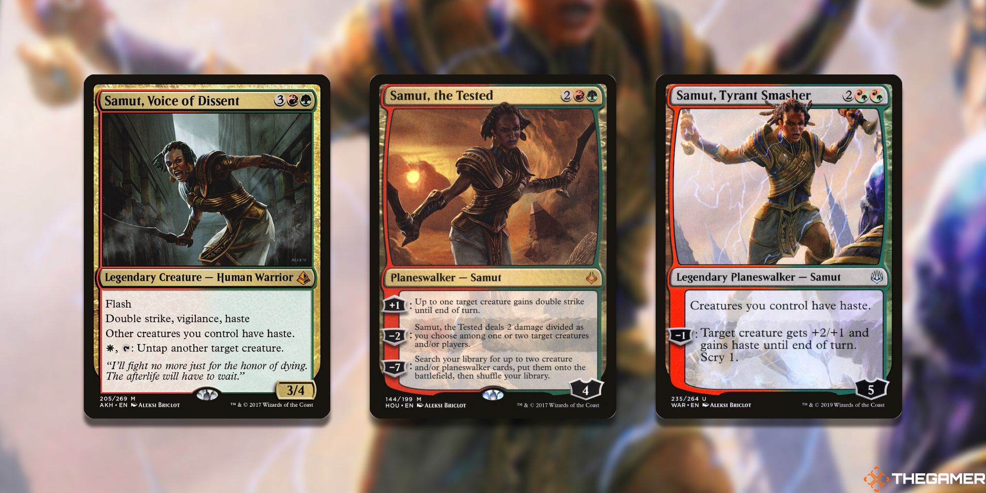 Three Magic: The Gathering cards depicting or referencing Samut.