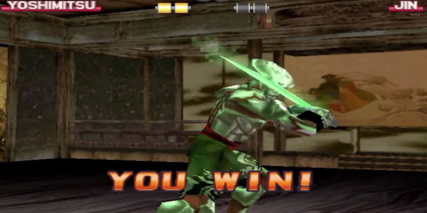 Yoshimitsu's victory pose in Tekken 3