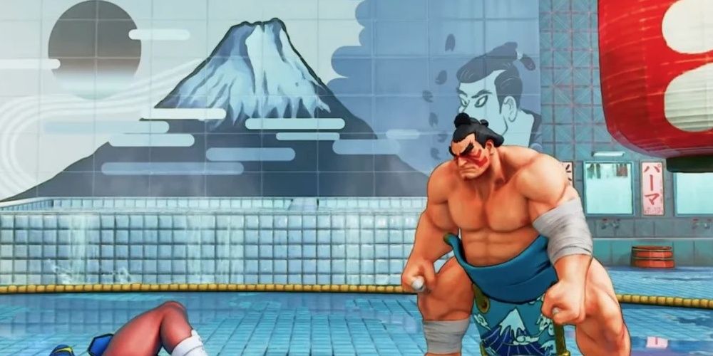 E. Honda defeating Chun-Li in his bath house