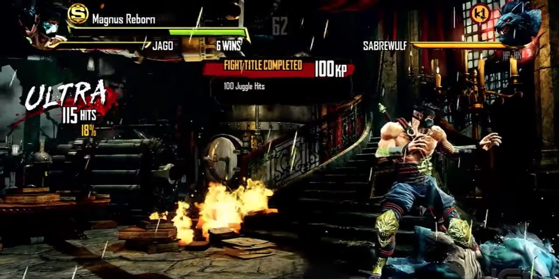 Jago landing an ultra combo on Sabrewolf in Killer Instinct.