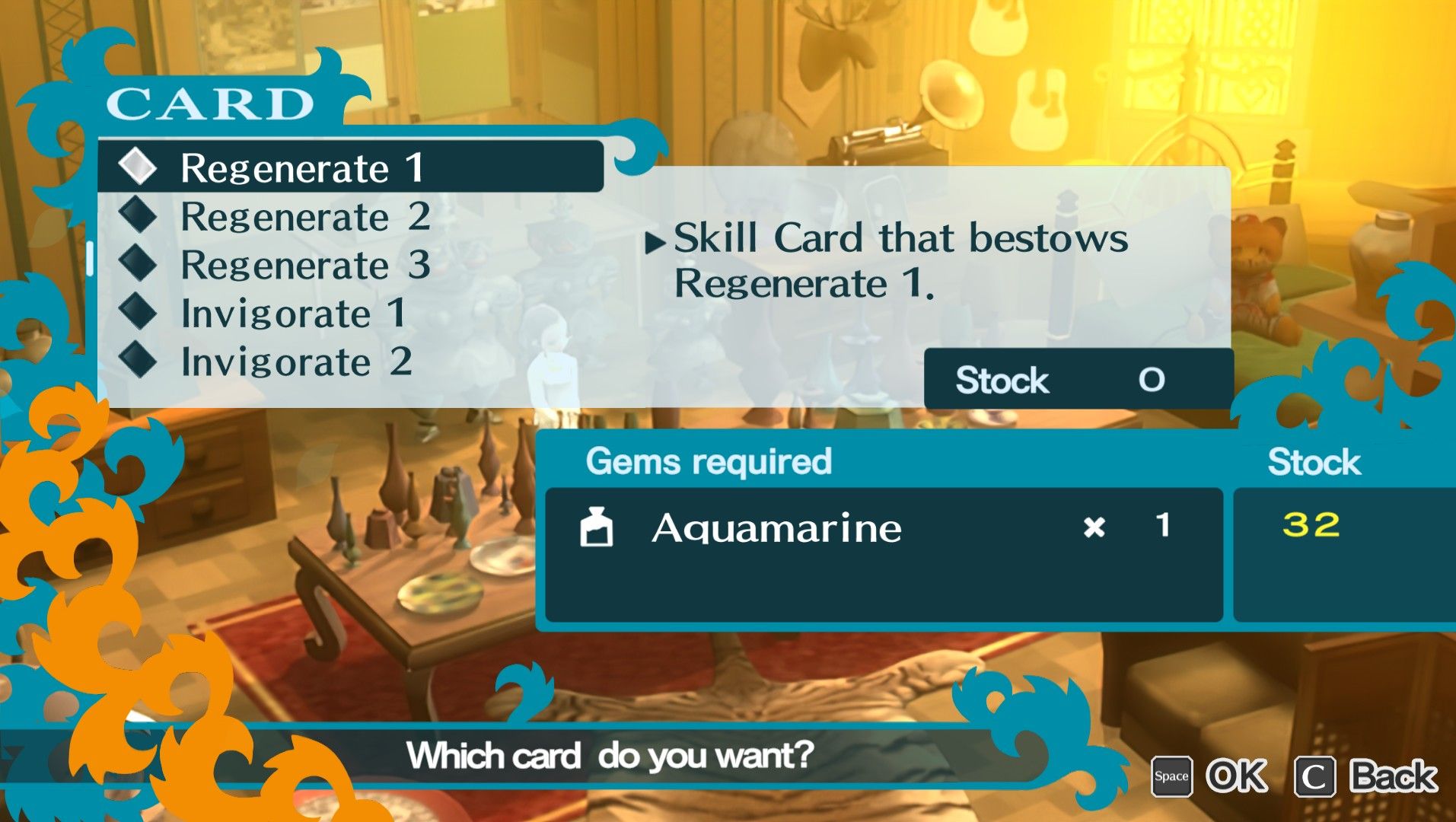 screenshot showing the skill cards list in shinshoudo antiques in persona 3 portable