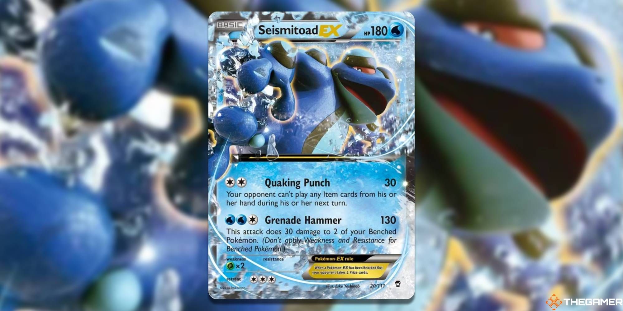 Pokemon TCG: Seismitoad EX from XY Furious Fists, with blurred background