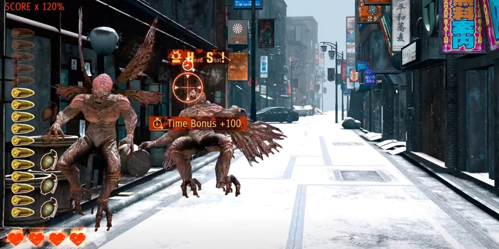 Shooting at winged beasts in Kamuro of the Dead from Judgment.