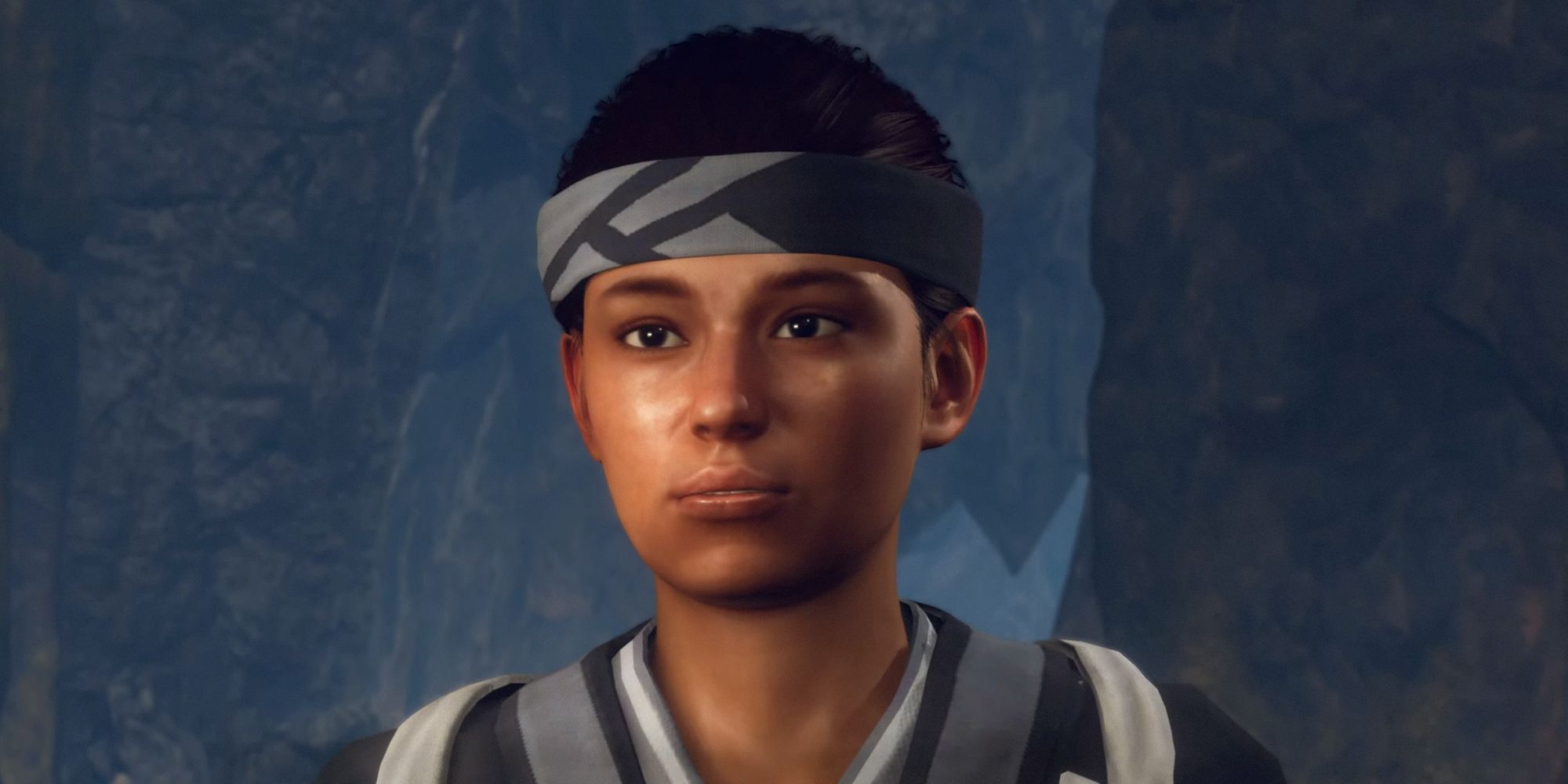 The protagonist talking to an NPC during a cutscene in Wild Hearts