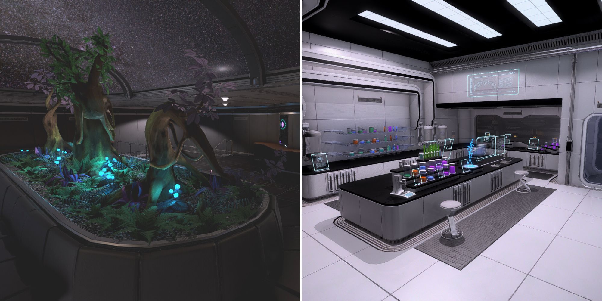 Small Trees Being Grown In A Space Ship And A Pristine Laboratory In The Station