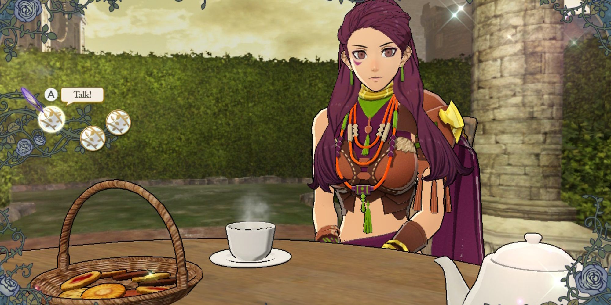 Fire Emblem Three Houses drinking tea with Petra